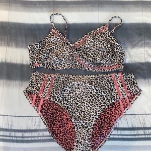 Tan & Pink Leopard 2 Piece Bathing Suit
